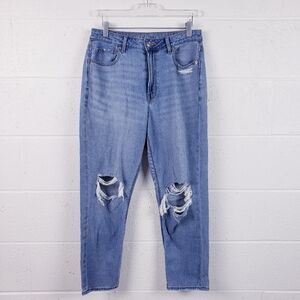 American Eagle Mom Jean High Waist Medium‎ Wash Distressed Women's Size 8 Short